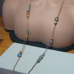 Station Bead Goldtone Long Necklace Boho 34" Long